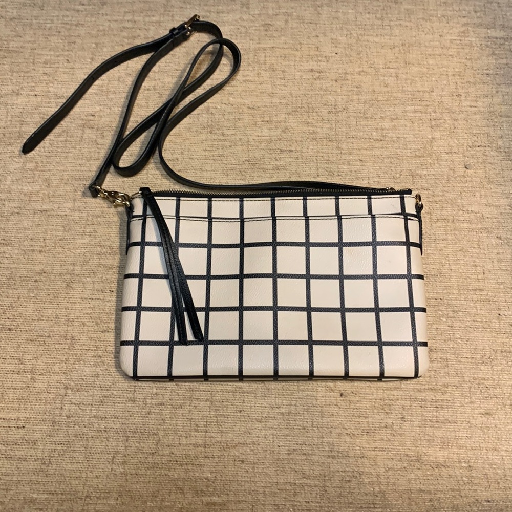 Fossil Leather Crossbody Purse! Black and white squares!